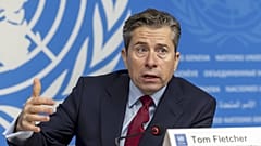 İnsani İşlerden Sorumlu Genel Sekreter Yardımcısı ve Acil Yardım Koordinatörü Tom Fletcher, İsviçre'nin Cenevre kentindeki BM Avrupa Genel Merkezi'nde, 3 Aralık 2024