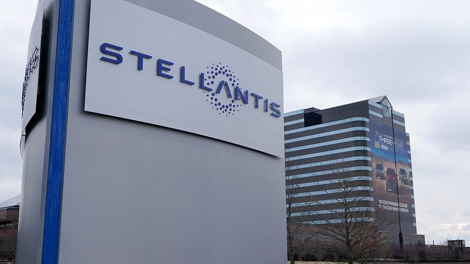 In this file photo, the Stellantis sign is seen outside the Chrysler Technology Center, in Auburn Hills, MIchigan, US on Tuesday Jan 19 2021. 