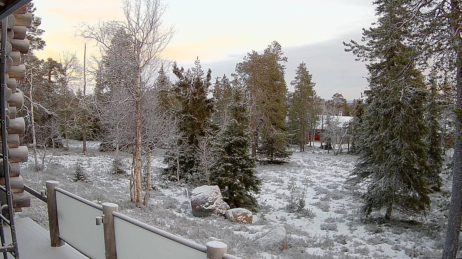 Webcam de Kuusamo montrant juste une légère couche de neige, 5 décembre 2024.