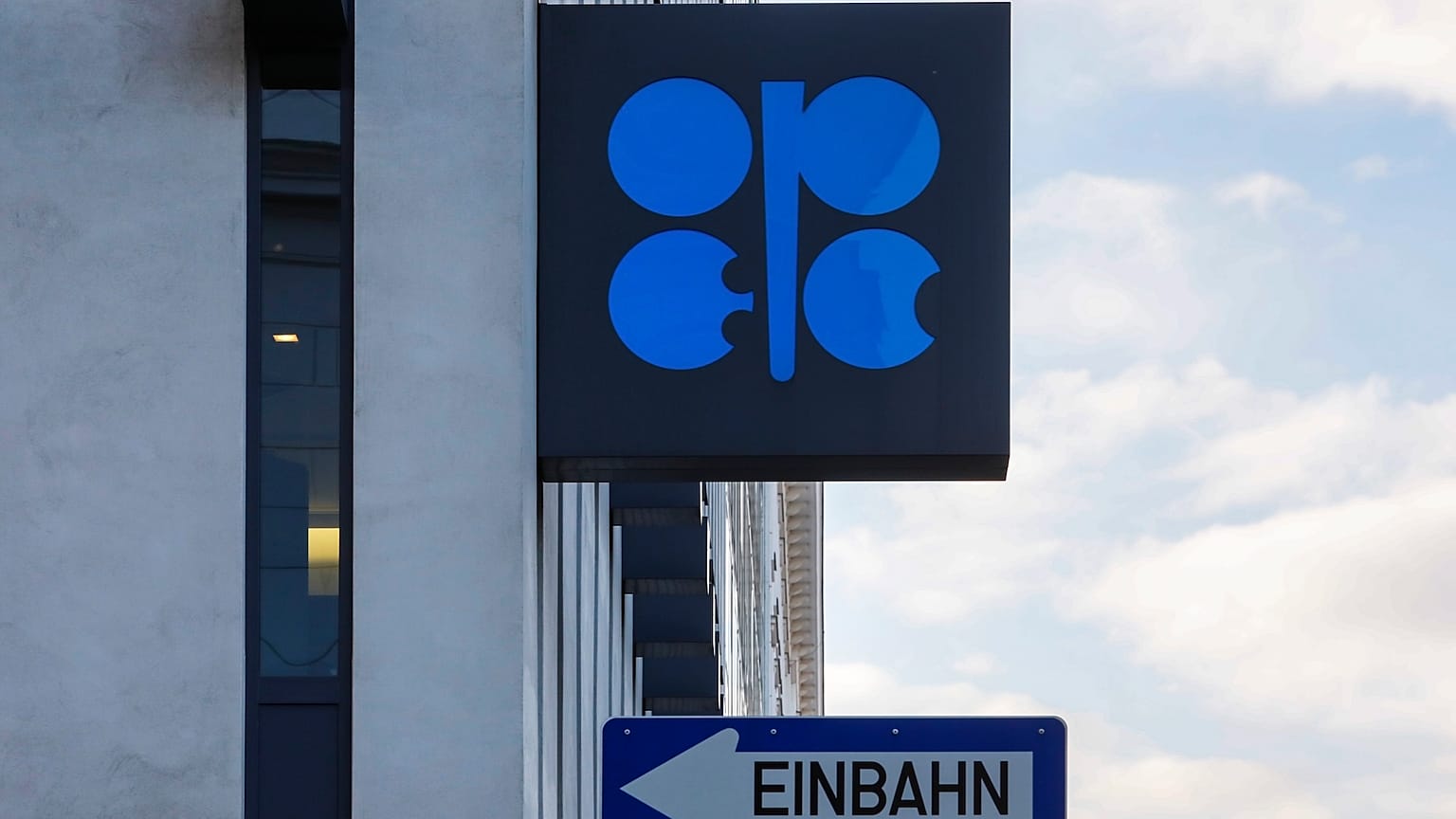 The logo of the Organization of the Petroleoum Exporting Countries (OPEC) is seen outside of OPEC's headquarters in Vienna, Austria