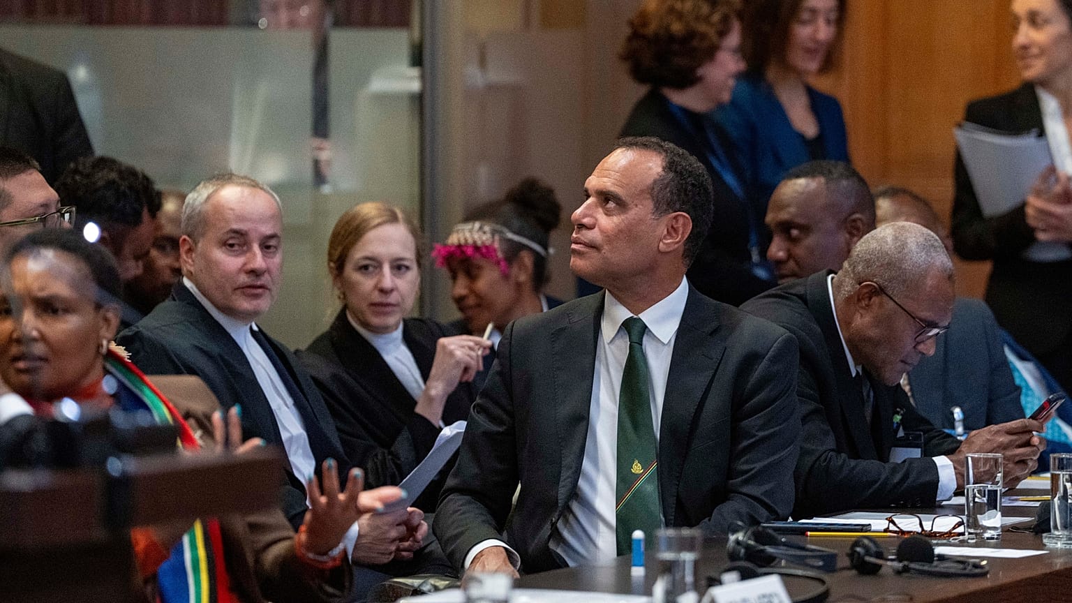 Vanuatu's special climate envoy Ralph Regenvanu prepares to speak as the International Court of Justice in The Hague, Netherlands.
