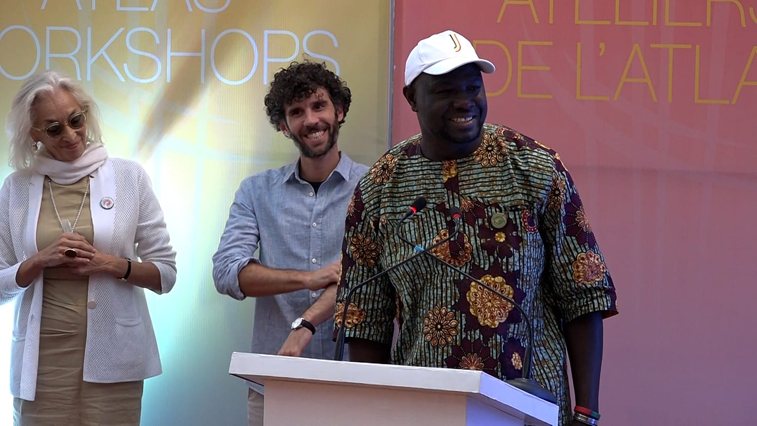 Senegalese director Moly Kane receiving an award for his film ‘Ici Repose’ as part of the Atlas Workshops in Marrakech, Morocco. 