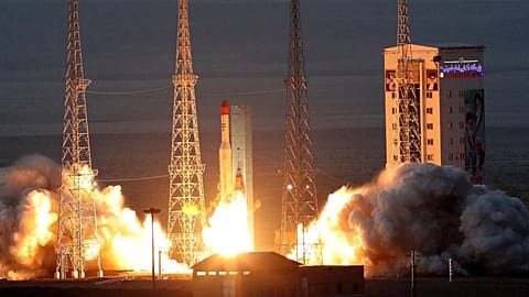 A Simorgh, or "Phoenix," rocket is launched at Iran's Imam Khomeini Spaceport in rural Semnan province, Iran.
