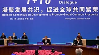 Chinese Premier Li Qiang attending a conference in Beijing on promoting world economic growth