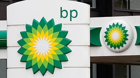 The logo of British Petroleum, BP, adorns a petrol station in west London, Tuesday, Aug. 4, 2020.
