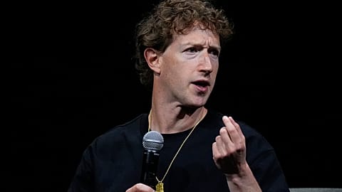 Mark Zuckerberg, chief executive officer of Meta, makes a point during an appearance at SIGGRAPH 2024, the premier conference on computer graphics and interactive techniques, 
