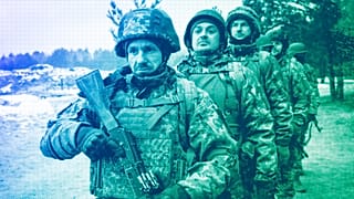 New recruits practice on a military training ground in Chernihiv region, December 2024