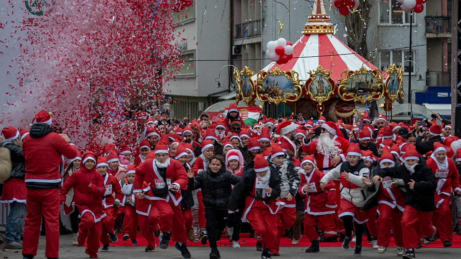 Thousands of Kosovars donned their festive attire for the annual Christmas theme charity run of Santas flooding the streets of Kosovo's capital  on Sunday, Dec 15, 2024.