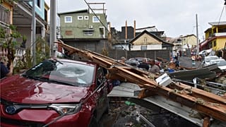 Debris in a street of Mamoudzou