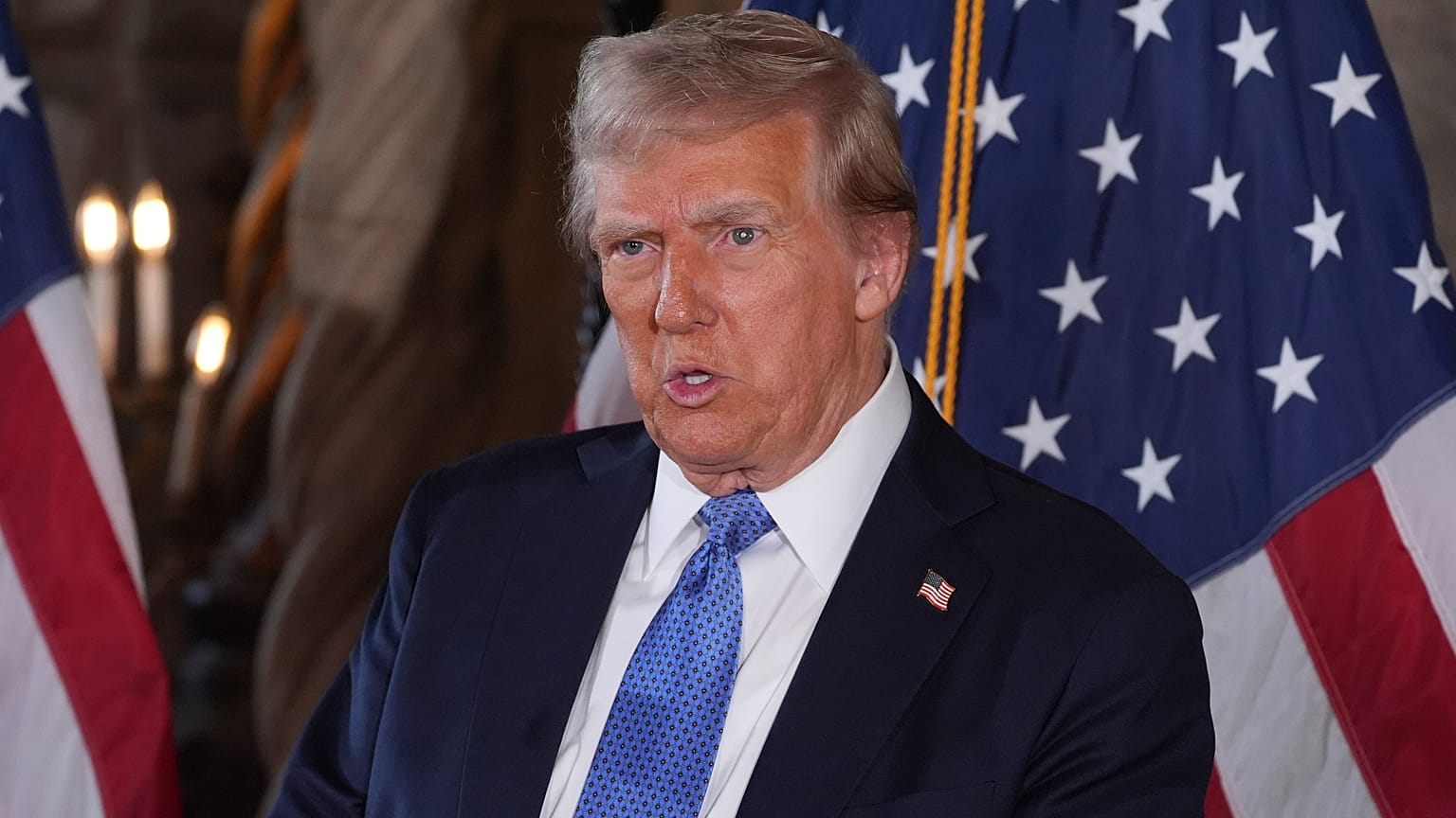 President-elect Donald Trump speaks during a news conference at Mar-a-Lago on 16 December 2024.