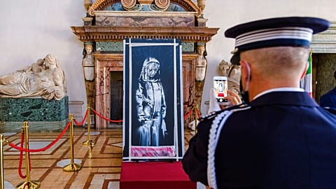 Another Banksy artwork (not included in this case) that was stolen in 2018 and recovered in June 2020 in Sant'Omero by Italian Carabinieri.