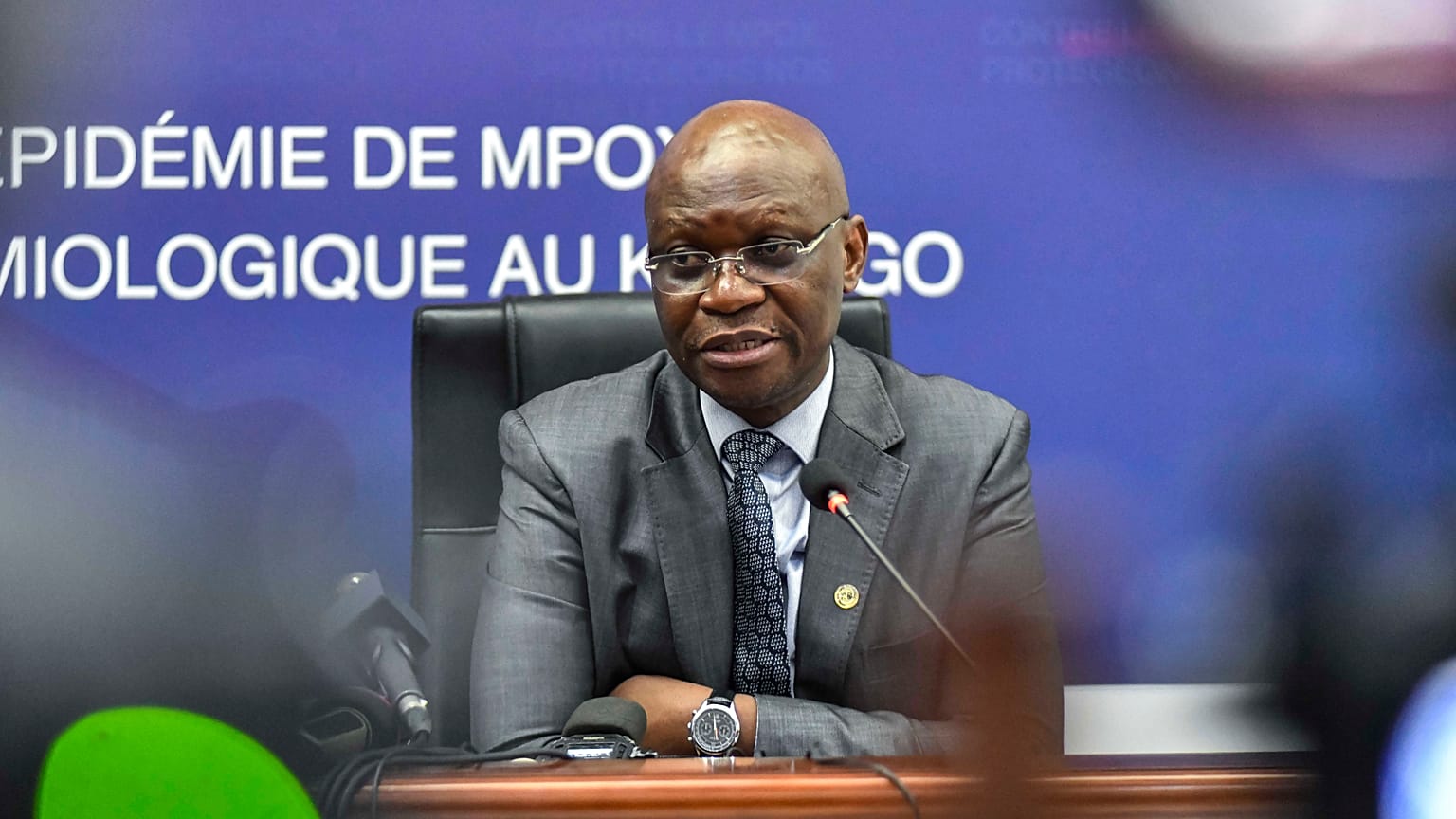 Roger Kamba, health minister of the Democratic Republic of the Congo, attends a press conference in Kinshasa in December 2024.