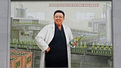 À l'entrée de la brasserie Taedonggang, à Pyongyang, on peut voir une fresque représentant le défunt dirigeant nord-coréen Kim Jong Il, vêtu d'une blouse blanche et tenant une bouteille de bière à la main, 