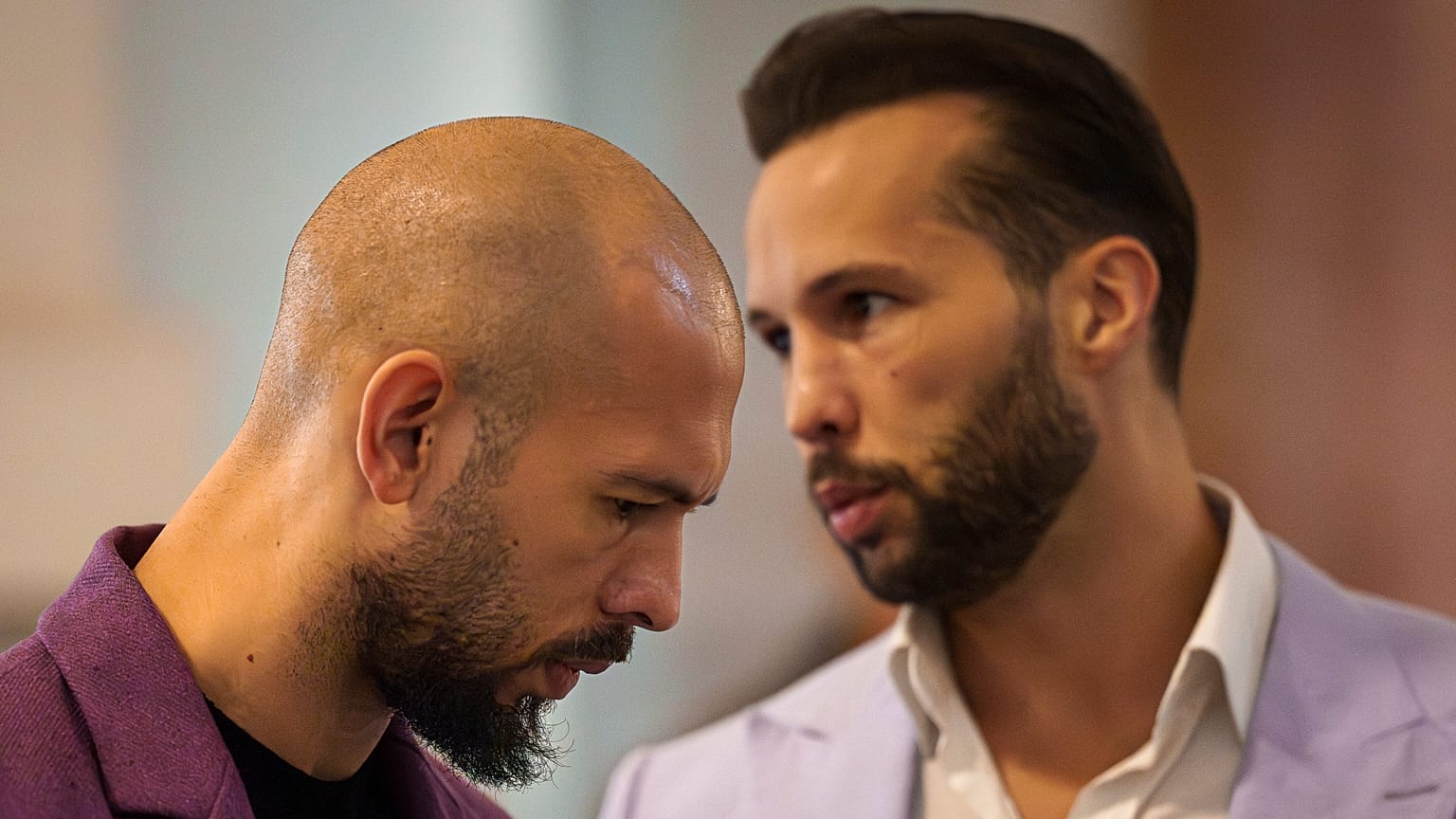 Andrew Tate (left) and his younger brother Tristan at the Court of Appeal in Bucharest, Romania, on 10 December, 2024. 
