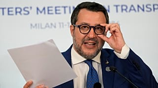 Il vicepremier e ministro delle Infrastrutture e dei Trasporti, Matteo Salvini, a una conferenza stampa durante il G7 Trasporti, Milano, 13 aprile 2024.
