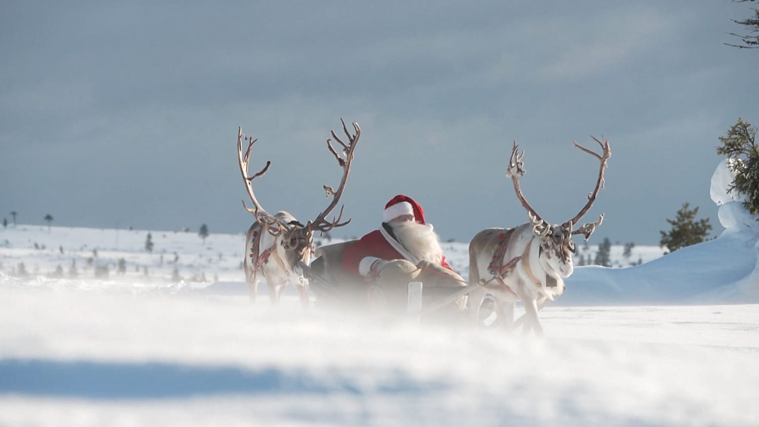 Papá Noel en su trineo camino de repartir regalos por todo el mundo, Korvatunturi, Laponia en Finlandia, 19.12.2024