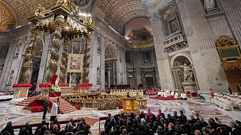 Pope Francis presides over the Christmas Eve Mass in St. Peter's Basilica at The Vatican, Tuesday, Dec. 24, 2024