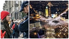 Egy diák és egy rendőr néma párbaja; tömeg a belgrádi főtéren, a Slaviján, 2024. december 22-én