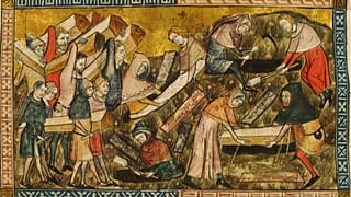 Minyatürde Tournai halkı, Kara Ölüm kurbanlarını gömerken resmediliyor.