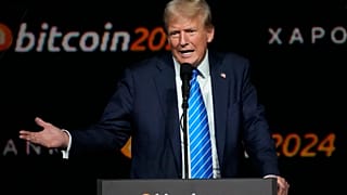 دونالد ترامب يتحدث في مؤتمر بيتكوين 2024 في يوليو الماضي في ناشفيل.