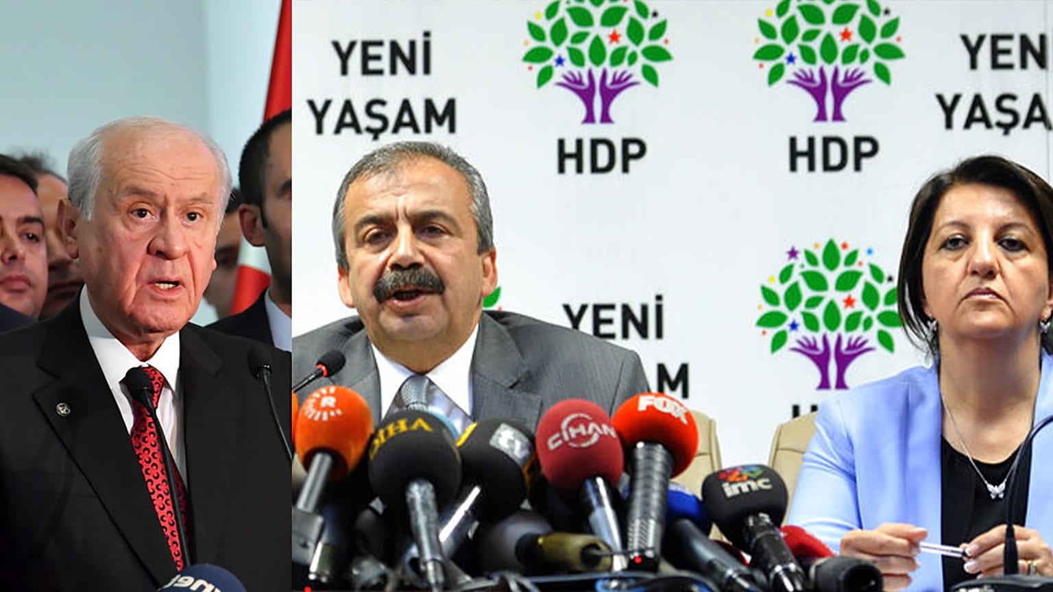 MHP lideri Devlet Bahçeli (solda) ve Pervin Buldan ile Sırrı Süreyya Önder