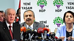 MHP lideri Devlet Bahçeli (solda) ve Pervin Buldan ile Sırrı Süreyya Önder
