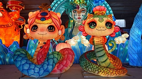 Serpent en lanterne pour célébrer le 29 janvier 2025 la nouvelle année sous le signe du serpent à Beijing en Chine, le 17.12.2024
