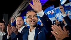 Herbert Kickl, leader of the Freedom Party of Austria waves to supporters, in Vienna, Austria, Sunday, Sept. 29, 2024, after polls closed in the country's national election.