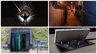 Egy moszkvai bunker, Tito óvóhelye, egy északír nukleáris bunker bejárata, egy délkaliforniai óvóhely bejárata