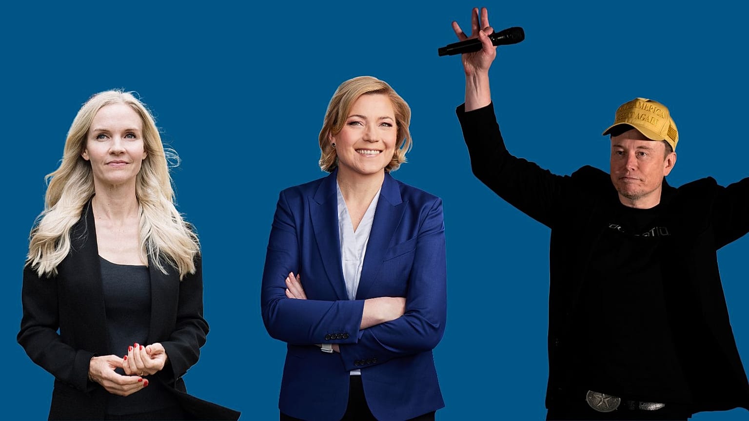 MEP Aura Salla, Commissioner Henna Virkkunen and X CEO Elon Musk