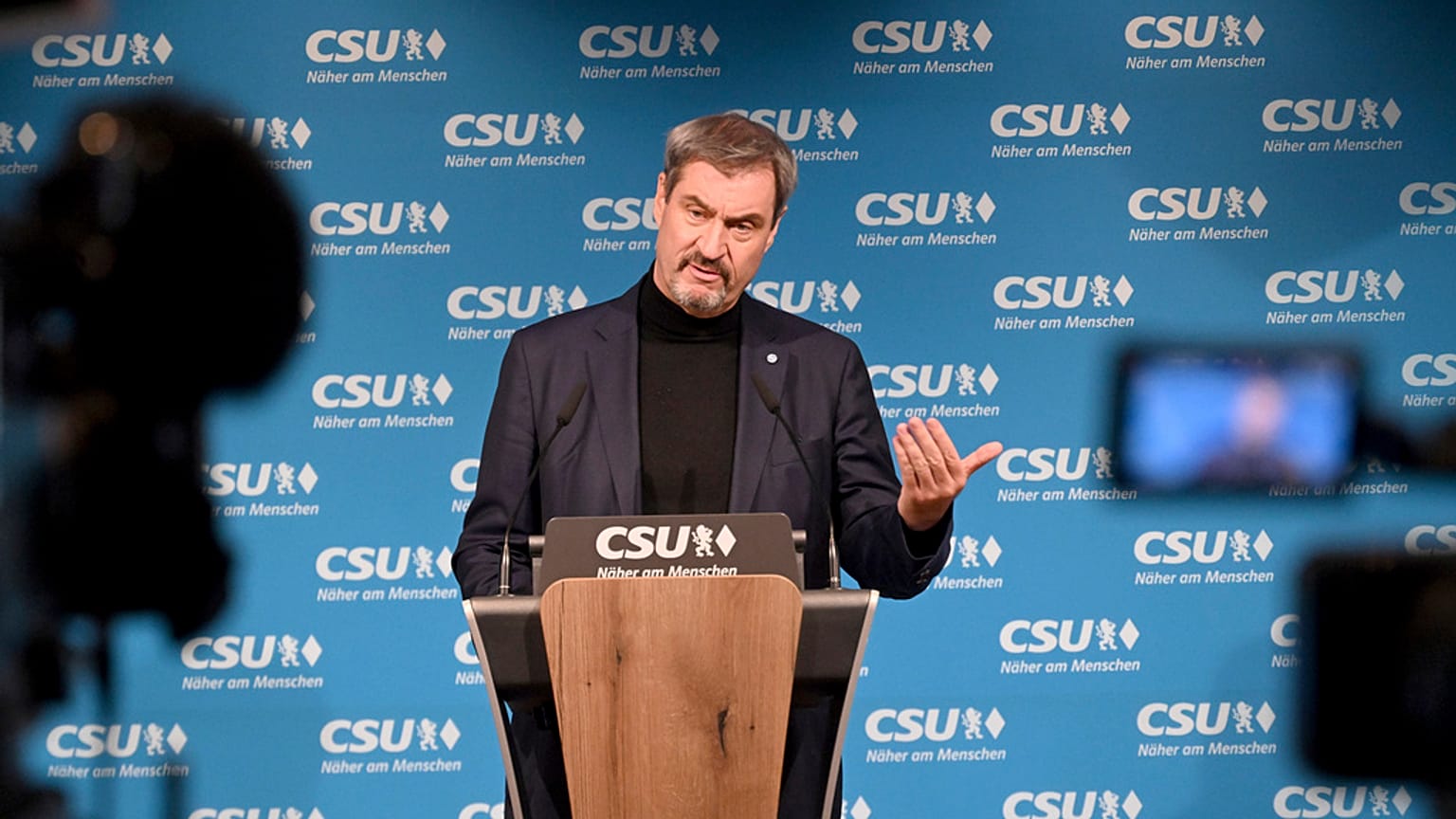 Markus Söder, a CSU elnöke és bajor miniszterelnök sajtótájékoztatón Münchenben, 2024. november 7-én, csütörtökön.