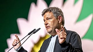 Robert Habeck szövetségi gazdasági és éghajlatvédelmi miniszter a Zöldek szövetségi küldöttgyűlésén Wiesbadenben 2024. november 15-én, pénteken.