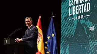 Pedro Sánchez durante el acto de conmemoración de 50 años de España en libertad