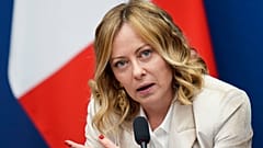 Die italienische Ministerpräsidentin Giorgia Meloni hält die Jahresendpressekonferenz 2024 in Rom, 9. Januar 2025