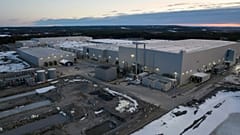 Aerial view of Northvolt AB's flagship battery gigafactory, Northvolt Ett, located in Skellefteå, Sweden.