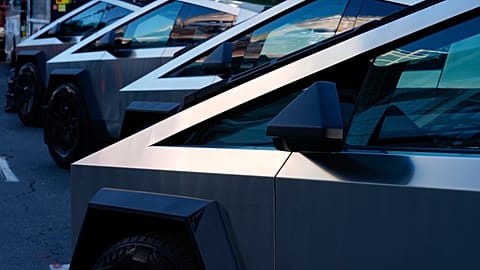 Tesla Cybertrucks on display last November at the AutoMobility LA Auto Show 