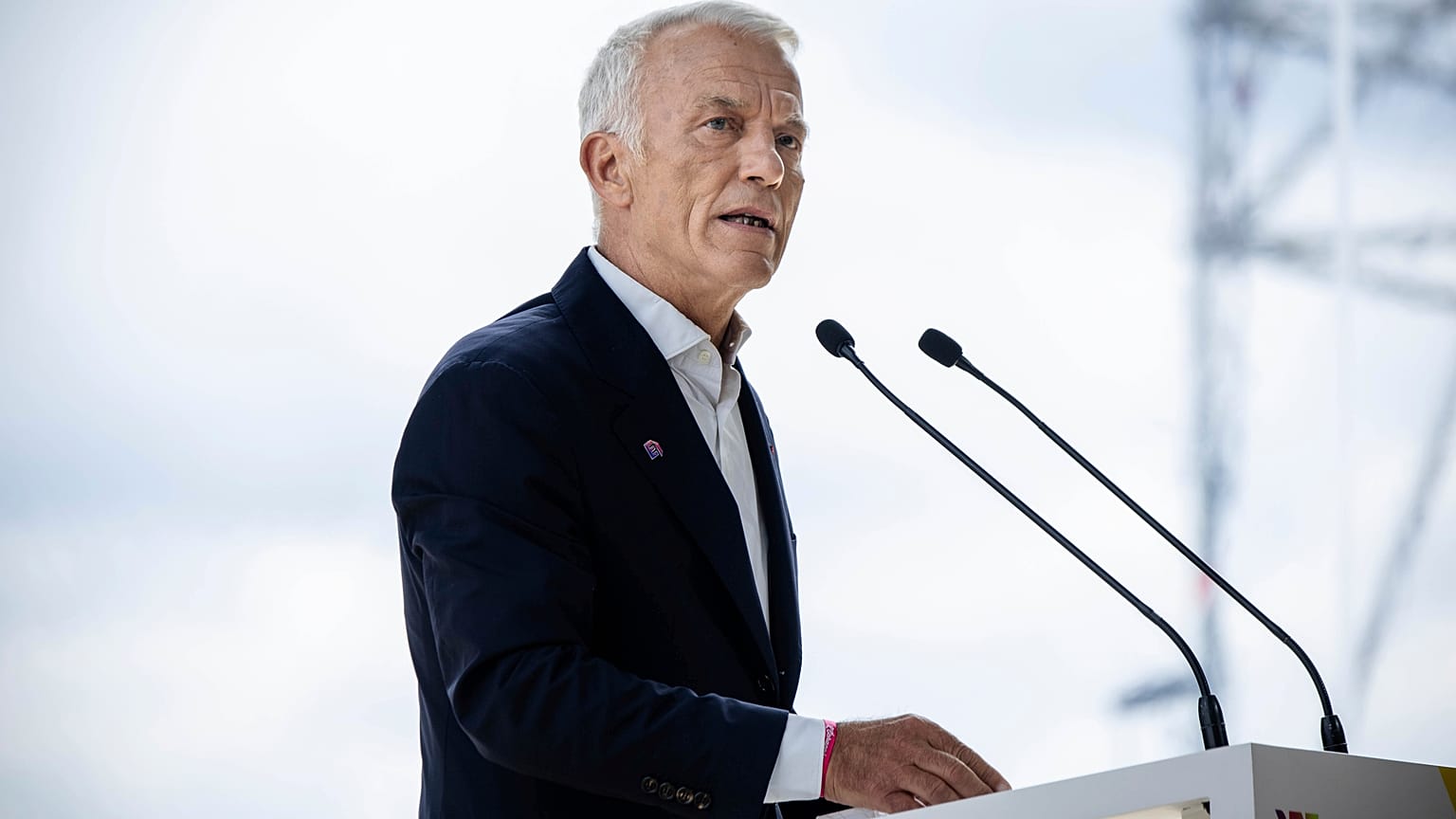Patrick Martin, head of the French employer association Medef,  delivers a speech during a business meeting in Paris. 28 August 2023.