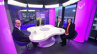 Die Runde bei Stefan Grobes erster Talkshow "Brüssel, meine Liebe?" des Jahres