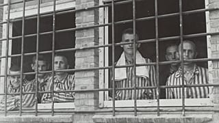 المشتبه في تعاونهم مع النازيين بمعسكر اعتقال بهولندا في يونيو 1945.