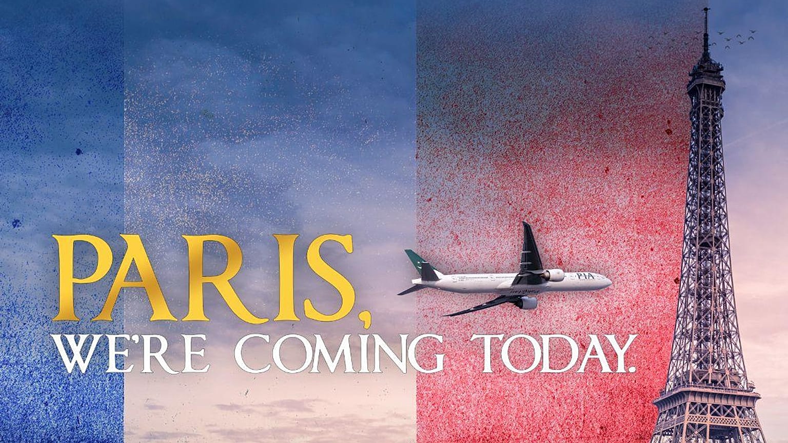 Publicité utilisée par Pakistan International Airlines pour promouvoir la reprise des vols directs vers Paris.