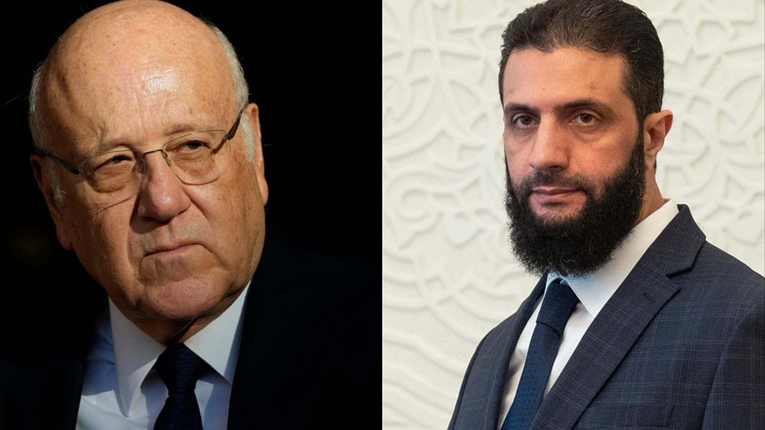 رئيس حكومة تصريف الأعمال اللبناني نجيب ميقاتي وزعيم هيئة تحرير الشام أحمد الشرع