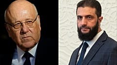 رئيس حكومة تصريف الأعمال اللبناني نجيب ميقاتي وزعيم هيئة تحرير الشام أحمد الشرع