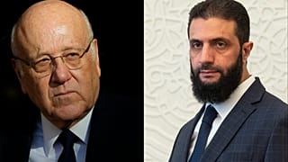 رئيس حكومة تصريف الأعمال اللبناني نجيب ميقاتي وزعيم هيئة تحرير الشام أحمد الشرع