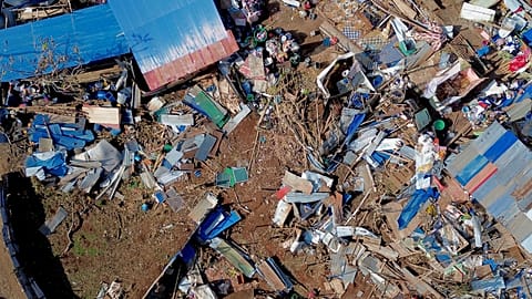 This aerial view shows destroyed homes in the Barakani informal settlement, 21 December, 2024