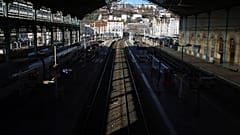 Railways are deserted at the Lyon Perrache train station, in Lyon, central France, Tuesday, Jan. 31, 2023