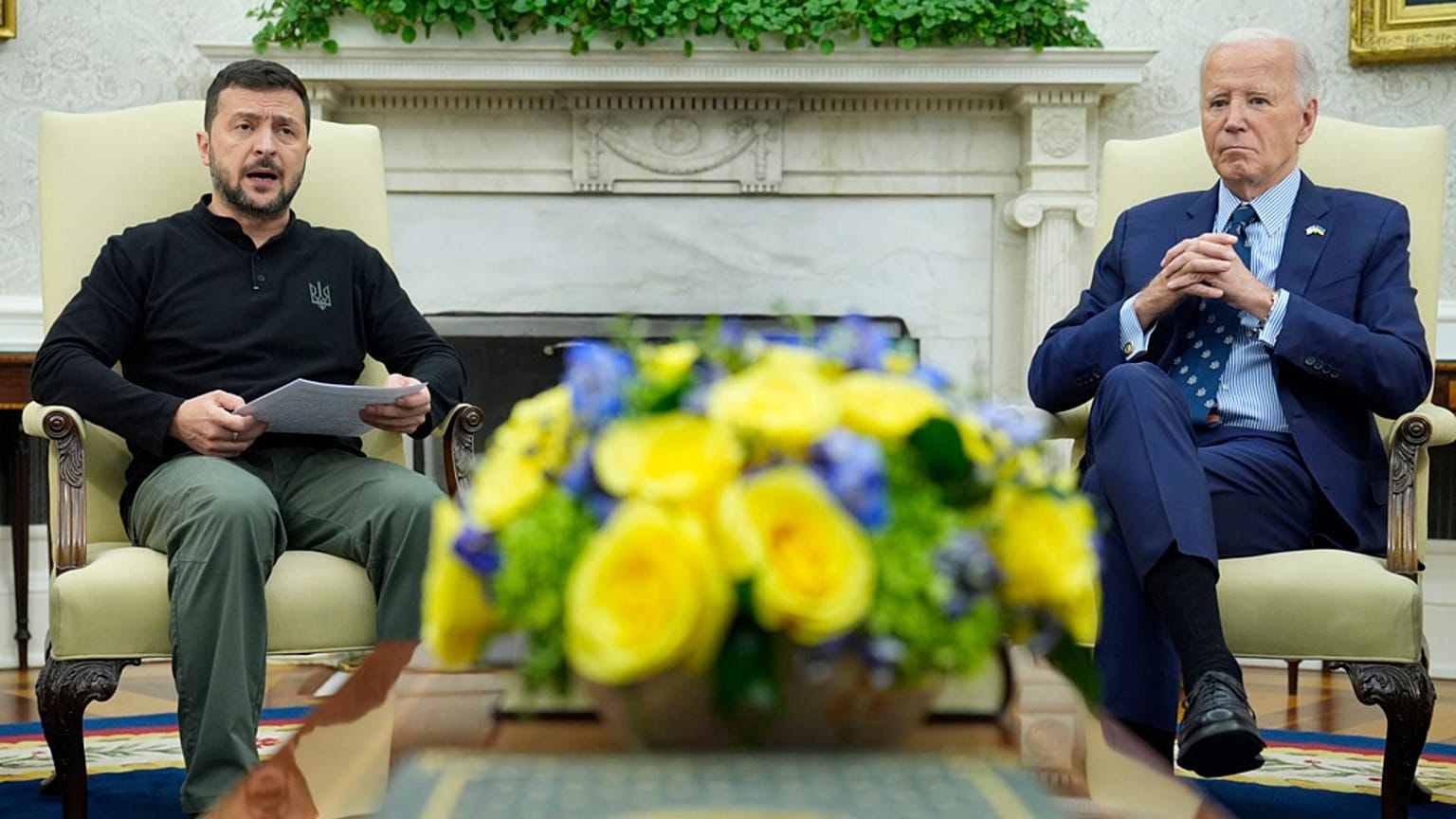 Joe Biden elnök (jobbra) és Volodimir Zelenszkij ukrán elnök (balra) találkozójukon a washingtoni Fehér Házban 2024. szeptember 26.