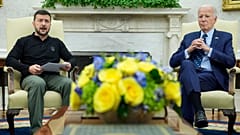 O presidente Joe Biden, à direita, e o presidente da Ucrânia, Volodymyr Zelenskyy, à esquerda, durante a sua reunião na Casa Branca em Washington, DC, 26 de setembro de 2024