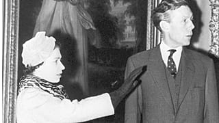 Professor Anthony Blunt, former surveyor of the Queen's pictures, photographed at the Courtauld Institute with Queen Elizabeth II on 15 November, 1979.