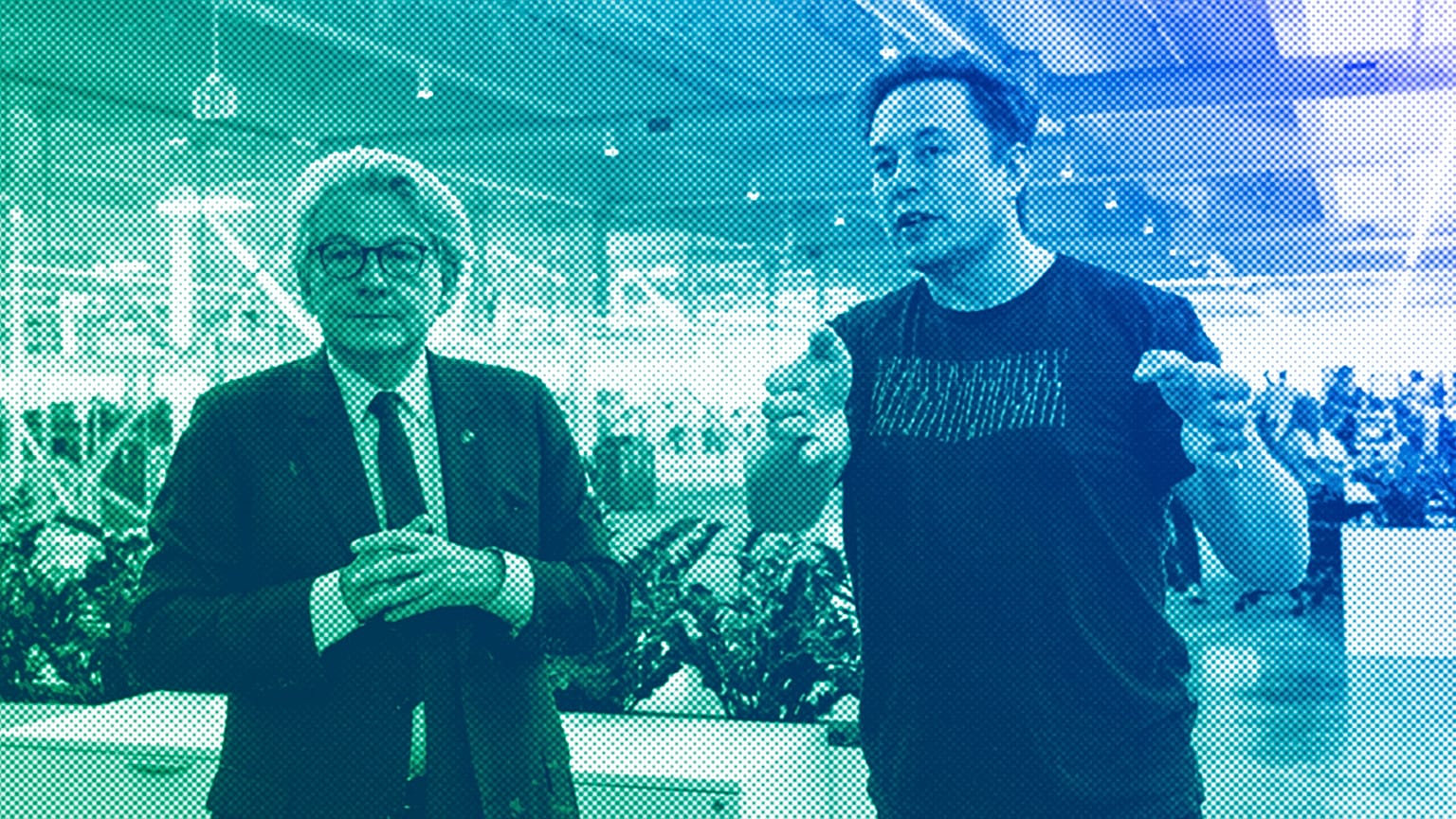 Former EU Commissioner for the Internal Market Thierry Breton and X owner Elon Musk.