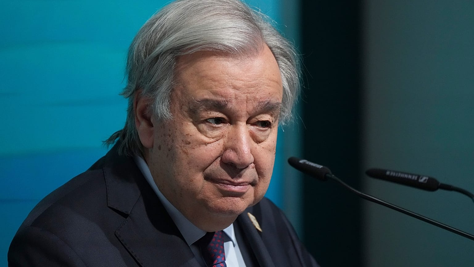 Antonio Guterres, segretario generale delle Nazioni Unite, alla Cop29 di Baku, Azerbaigian, 2024
